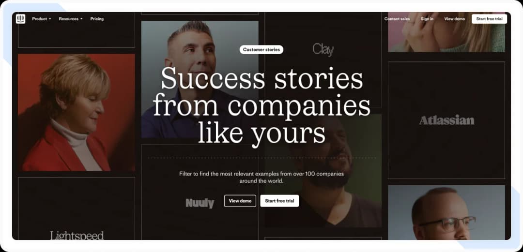 Screenshot of Intercom's website success story page