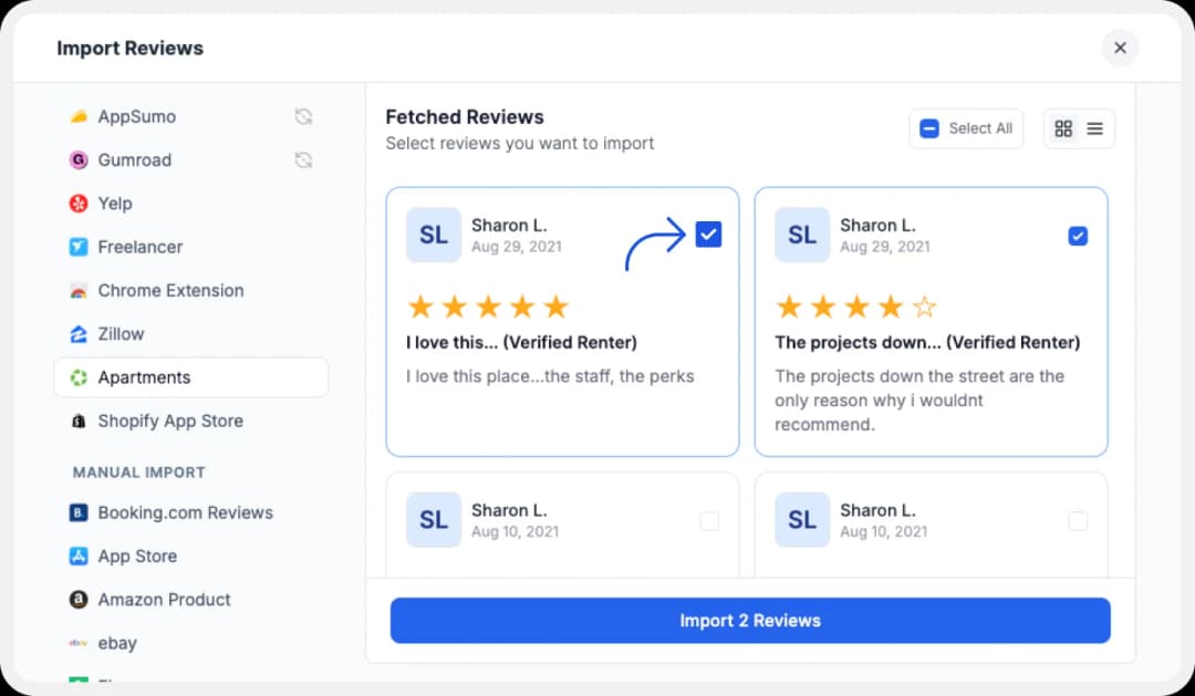 Import Apartments.com Review to Feedspace