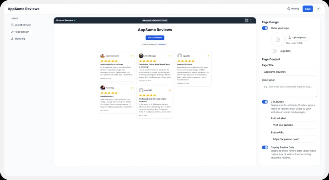 Customization options for Wall of Love