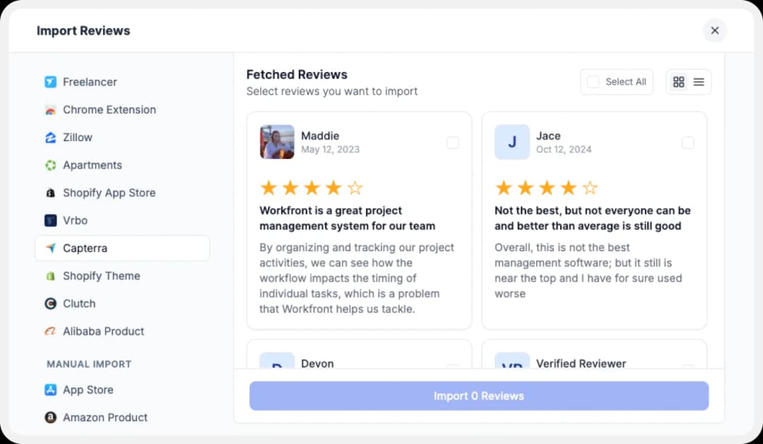Import Capterra Reviews to Feedspace
