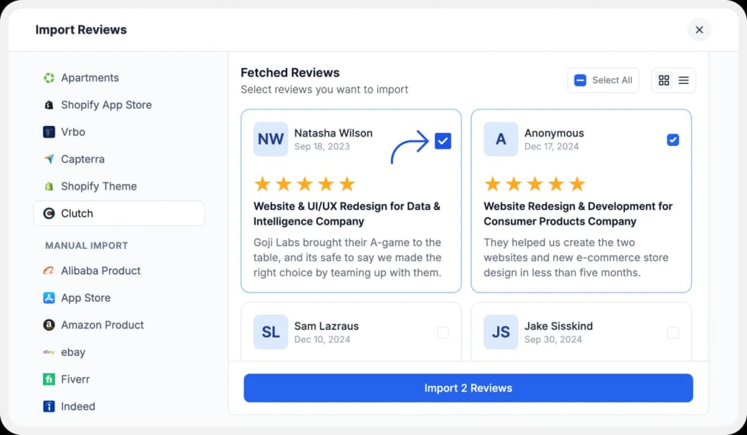 Select reviews to add to the Wall of Love