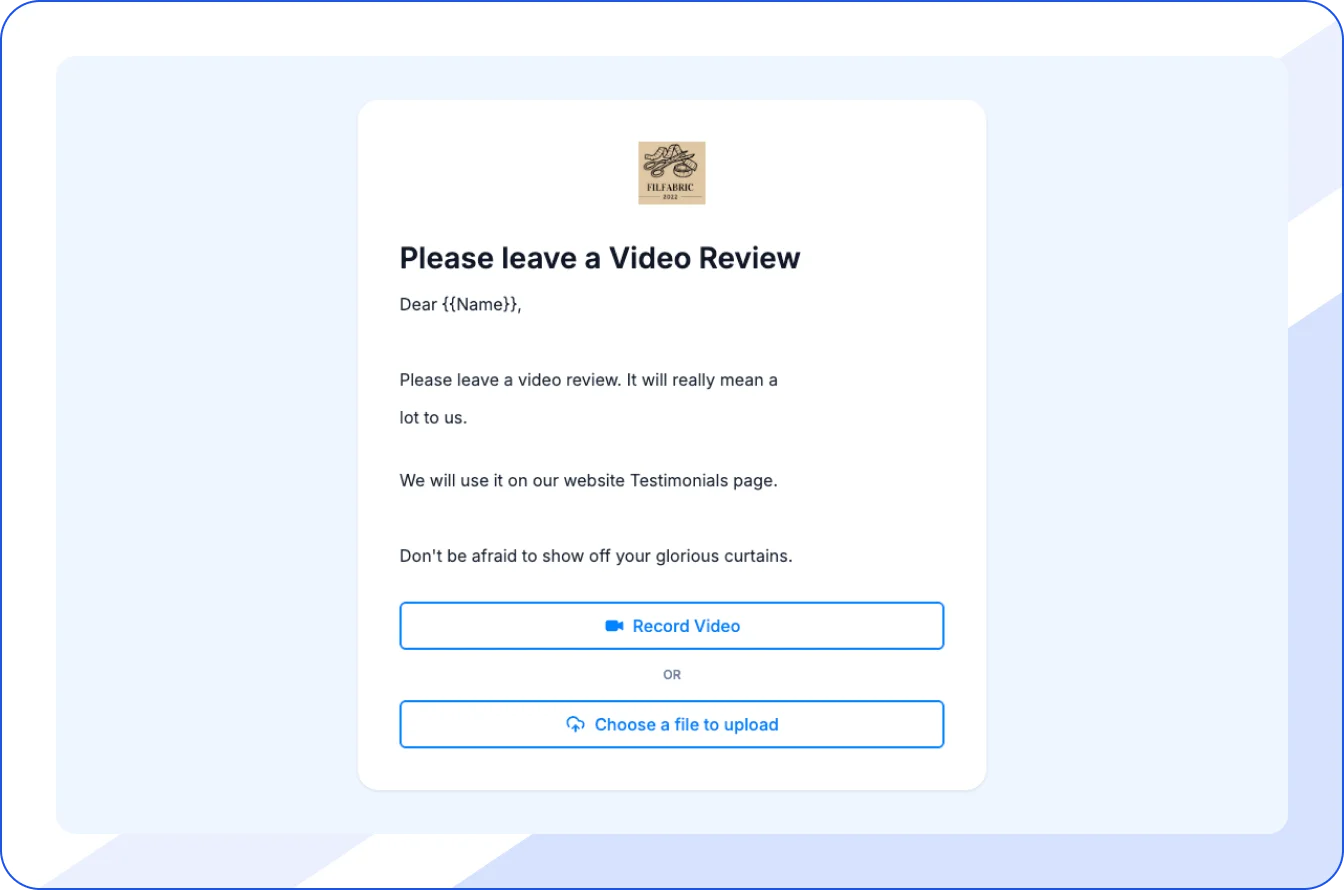 Collect video reviews or testimonials via this form.