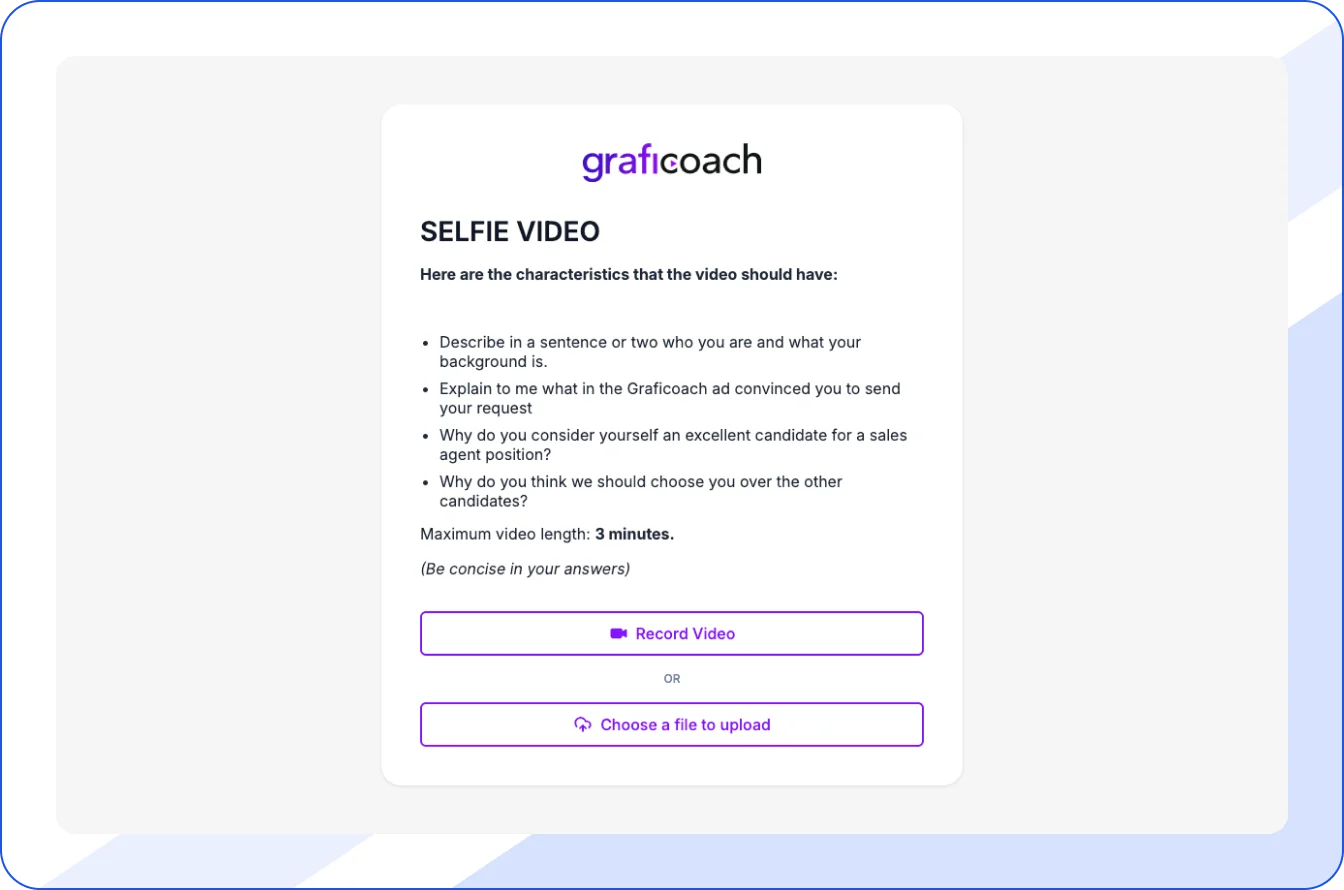Form for submitting a video resume
