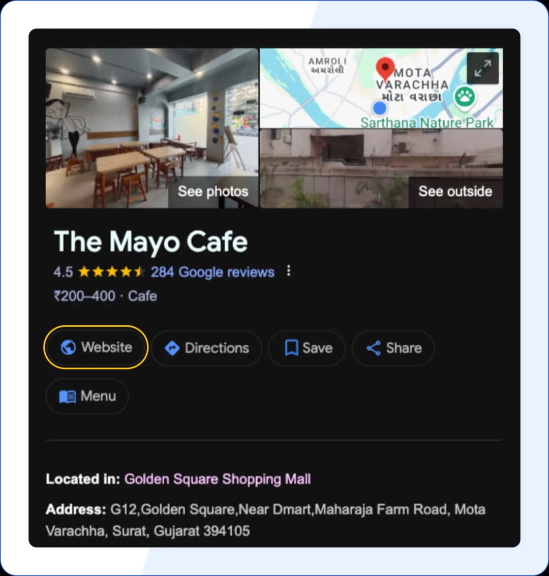 Mayo Cafe's Google Business Profile