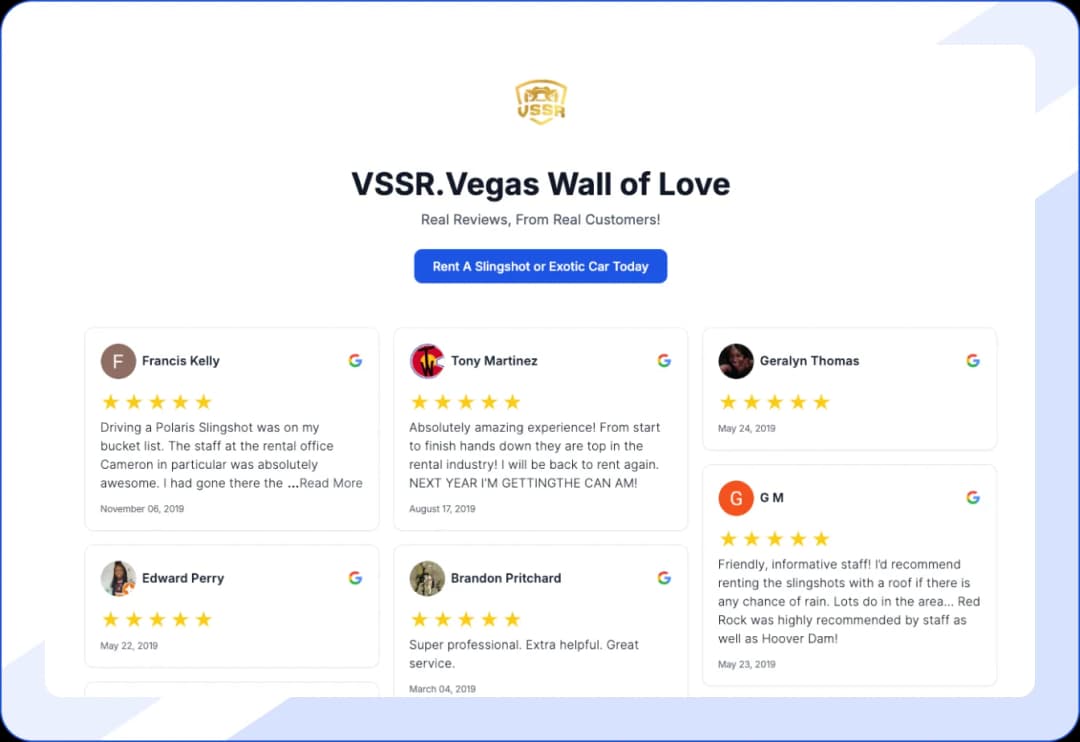 Customer reviews of car rental