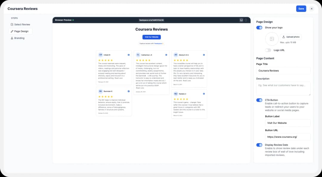 Customizing Wall of Love made of Coursera reviews