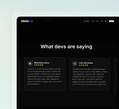 DIMO website using Feedspace widgets