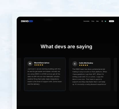 DIMO website using Feedspace widgets