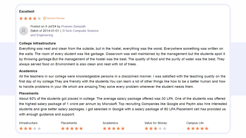 positive review examples for Education industry