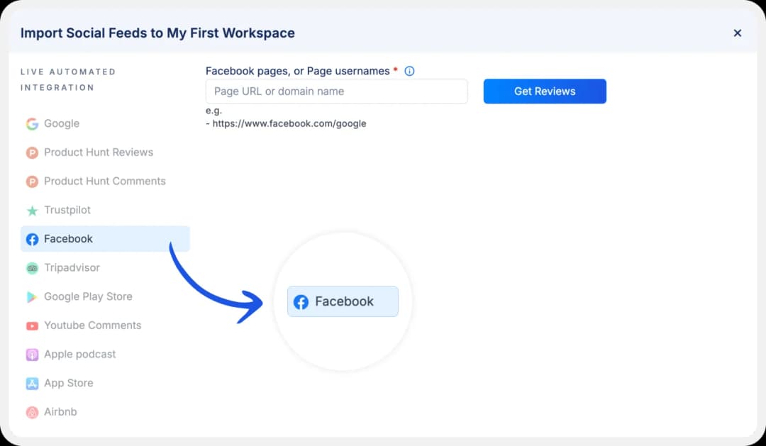 platforms list to import reviews to Feedspace.