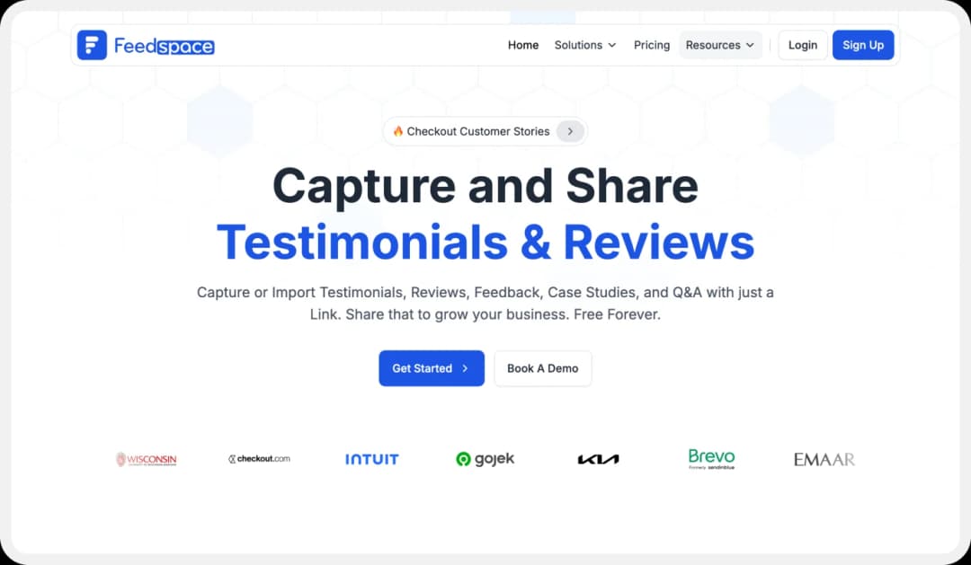 Feedspace website homepage featuring testimonial and review capture tools.
