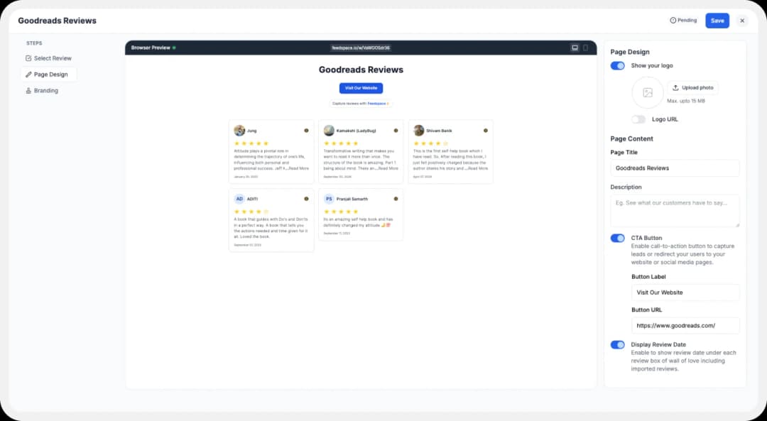 Settings to adjust the visual style of Wall of Love display