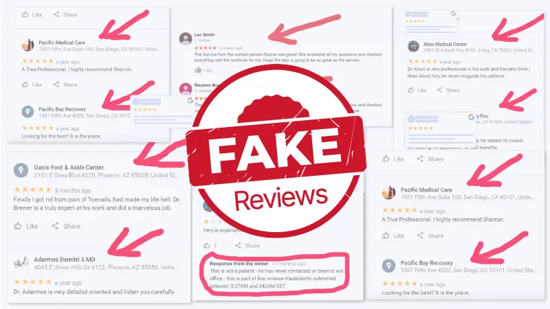 Example of Google fake reviews