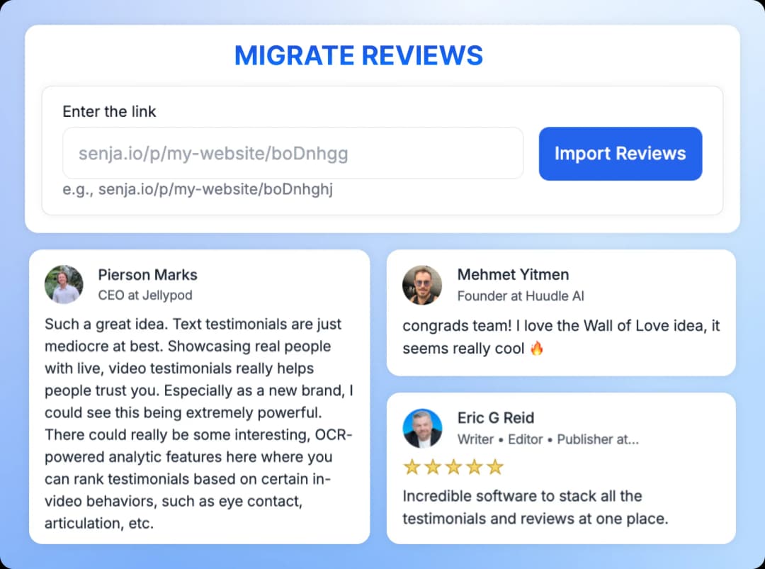 Enter the link to import reviews in Feedspace