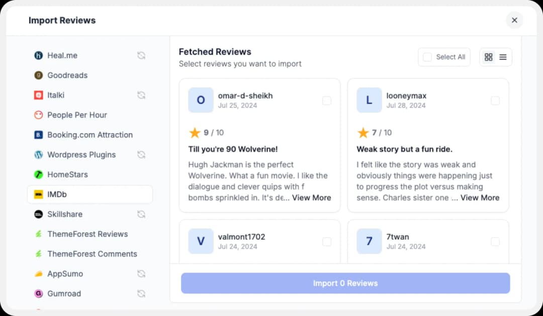 Import IMDb reviews to Feedspace