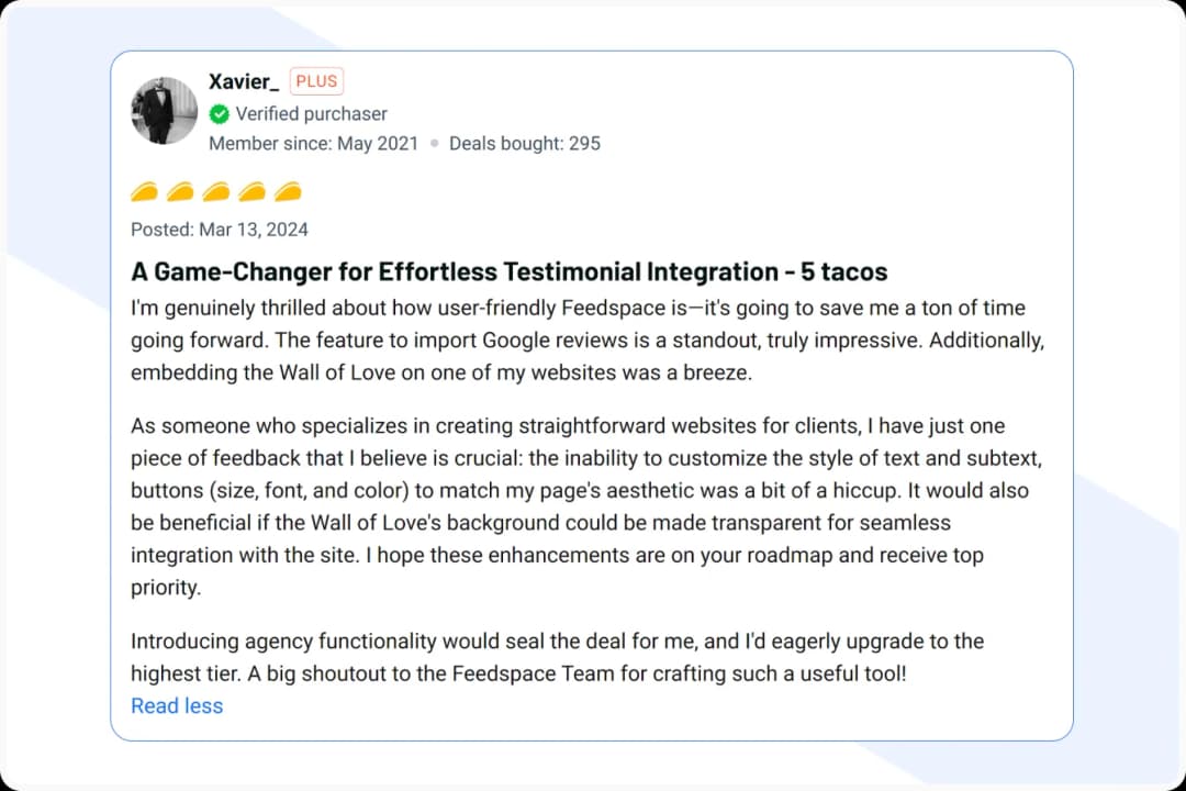Feedspace review on Appsumo