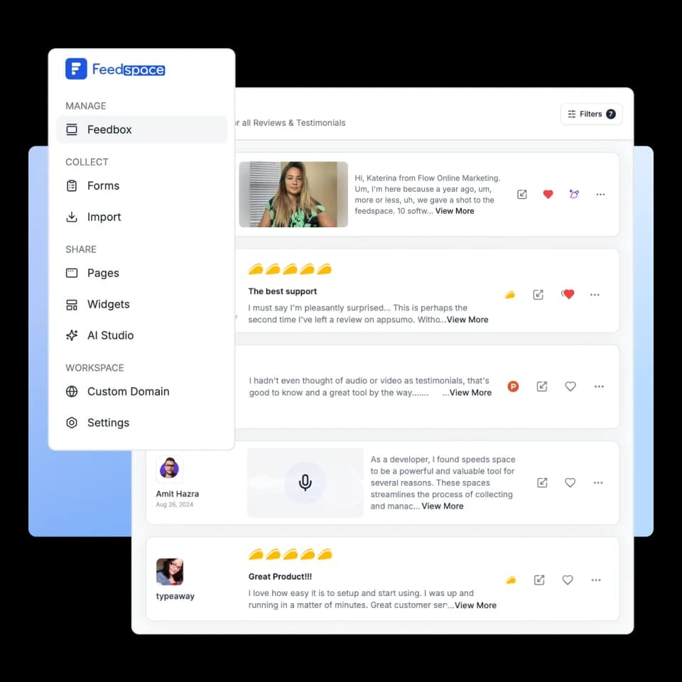 Organize testimonials and reviews in a single workspace using Feedspace