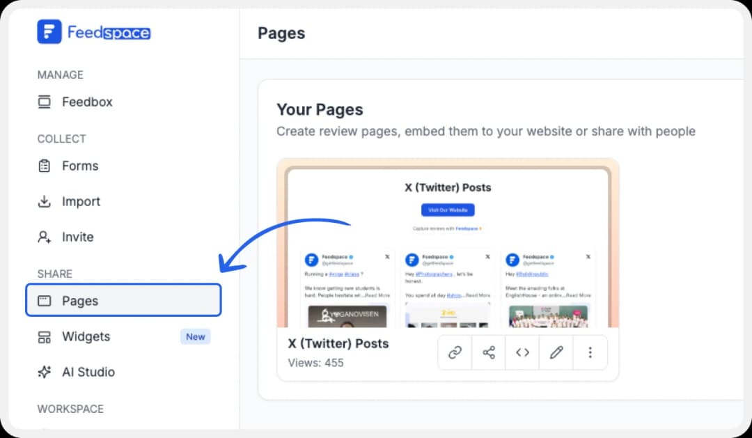 Access pages for embedding