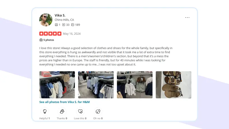 examples of positive reviews for retail industry