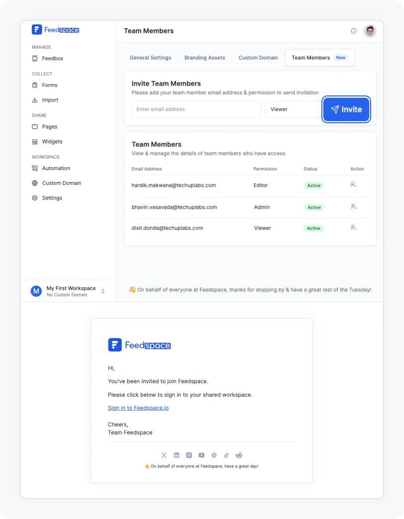 Send Invitation to Team Member