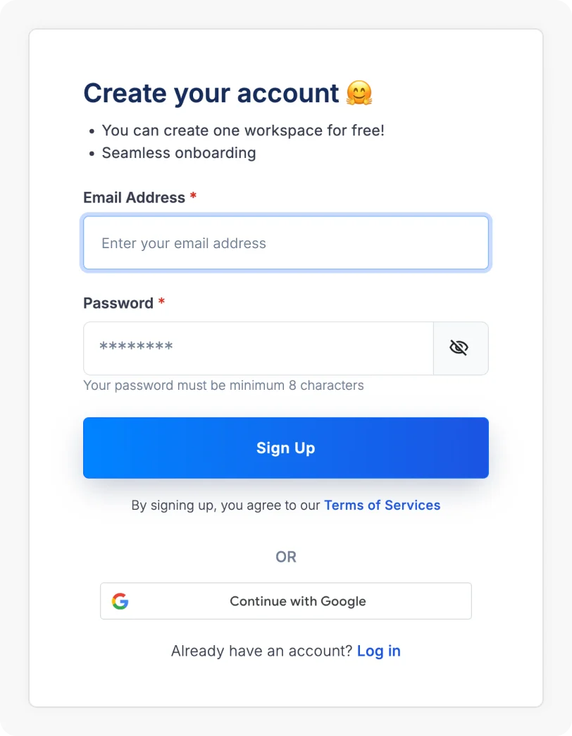 Sign Up Window to Create Feedspace Account