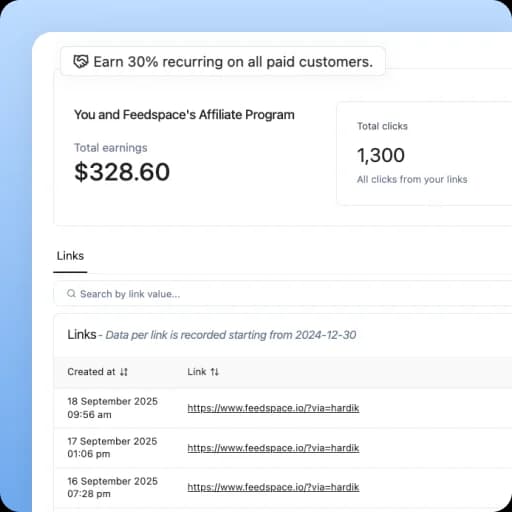 Earn 30% commission with Feedspace Affiliate