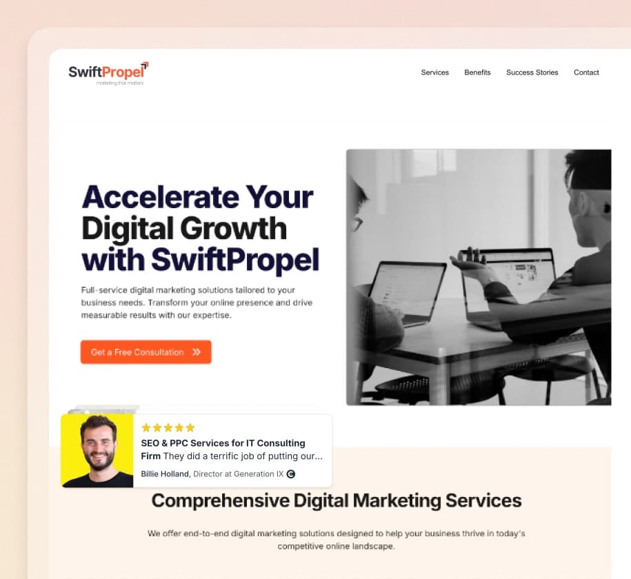 SwiftPropel website using Feedspace widgets