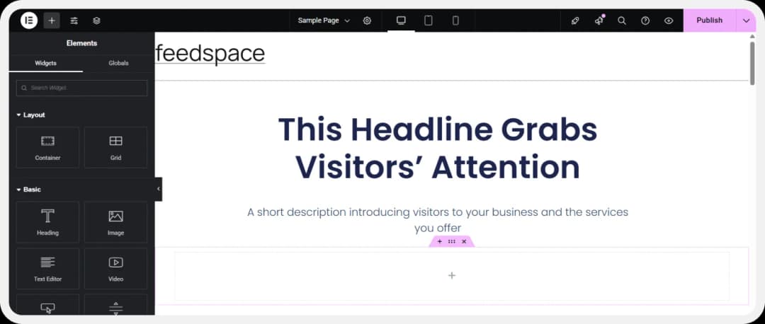 Add new block with plus icon in Elementor