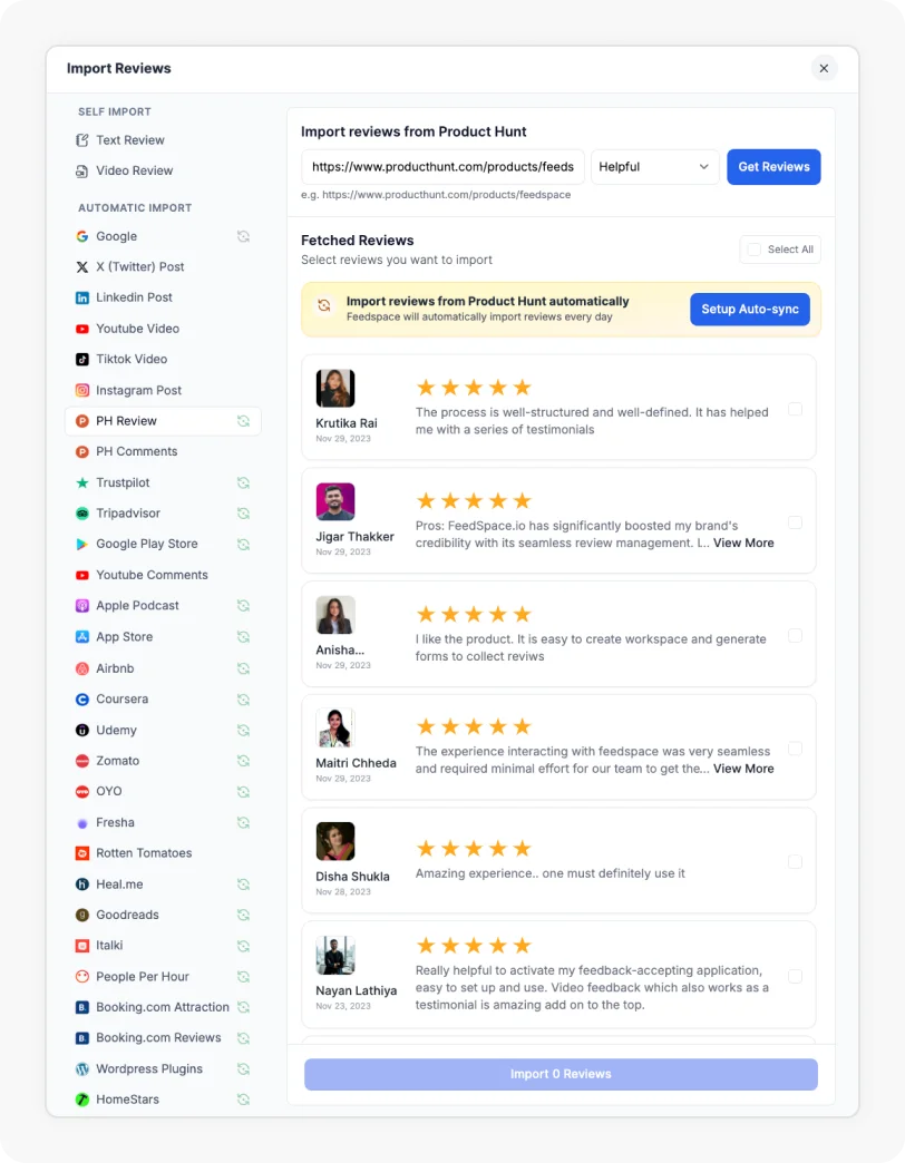 Add Your Link & Import with Feedspace