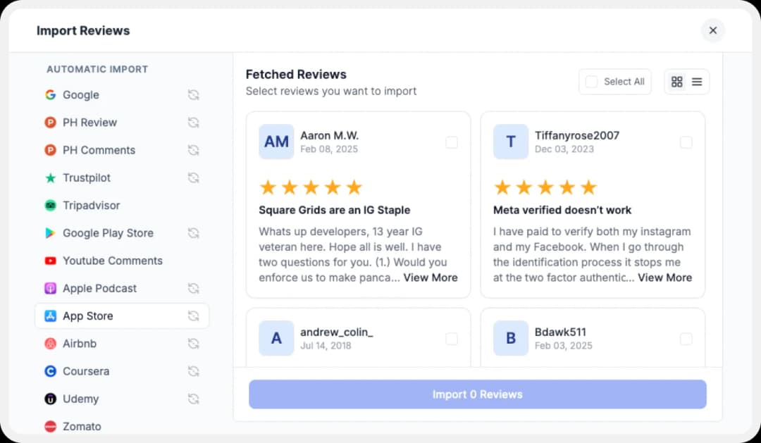 Importing reviews from App Store