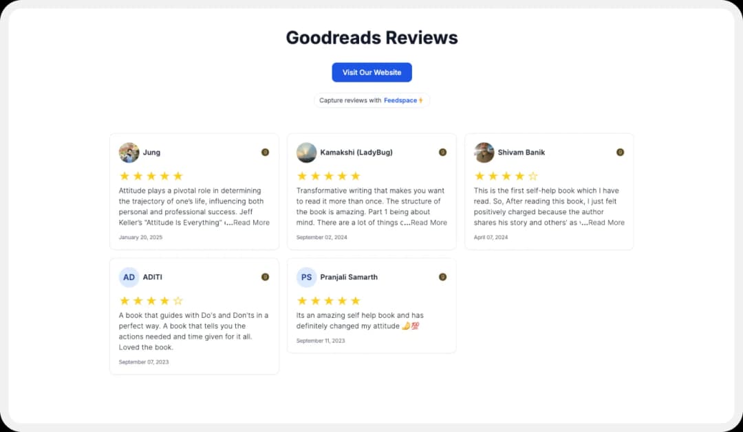 Creating a Wall of Love featuring Goodreads reviews