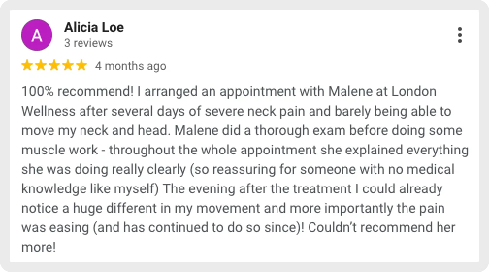 Positive neck pain treatment experience at London Wellness