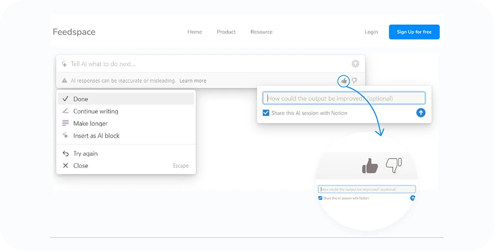 Notion in-app feedback from users