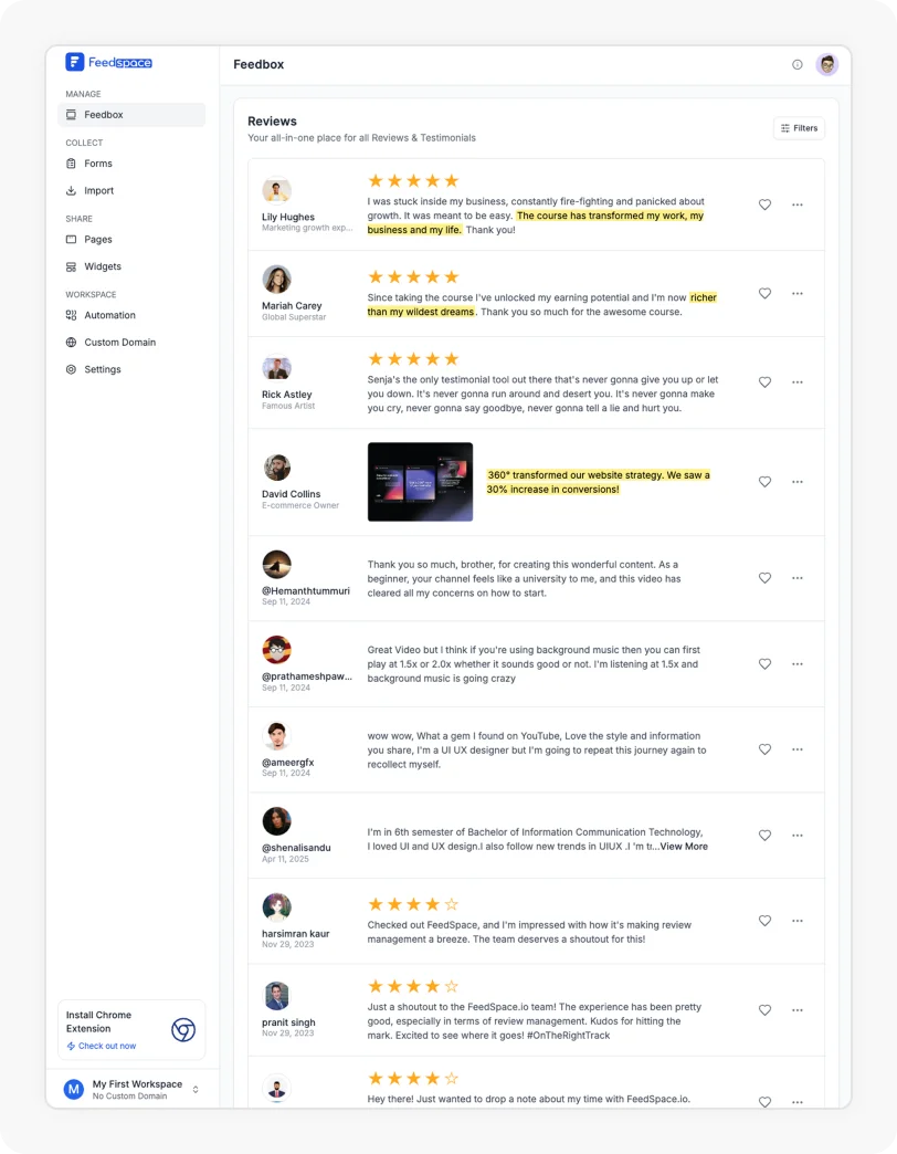 Manage migrated reviews in Feedspace
