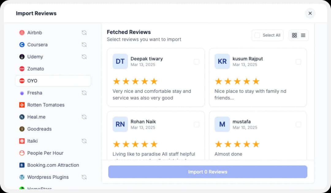 Importing reviews from OYO