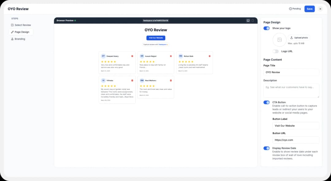 personalizing Wall of Love made using OYO reviews