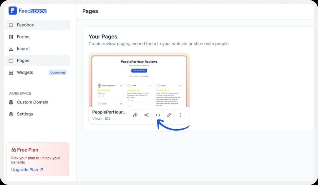 Generate the embed code for Wall of Love.