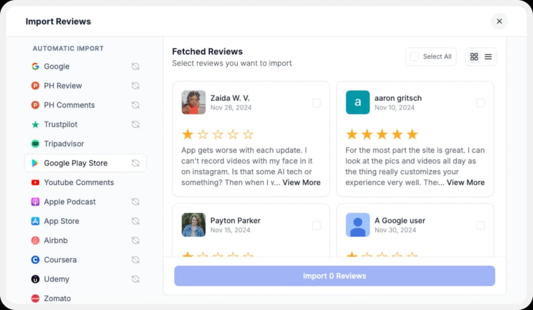 Import play store reviews to Feedspace