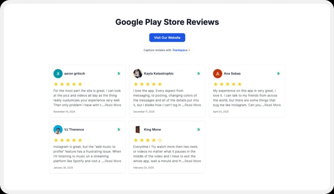 Create Wall of Love with play store Reviews