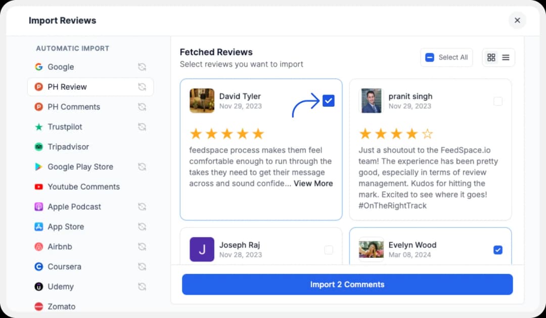 Select the Product Hunt Reviews to Add