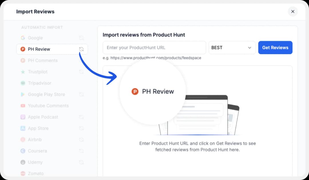 Supported platforms for importing user reviews