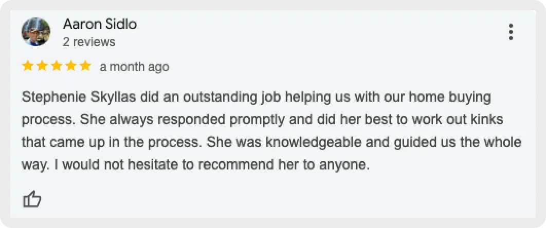 Positive review of realtor service by Aaron Sidlo