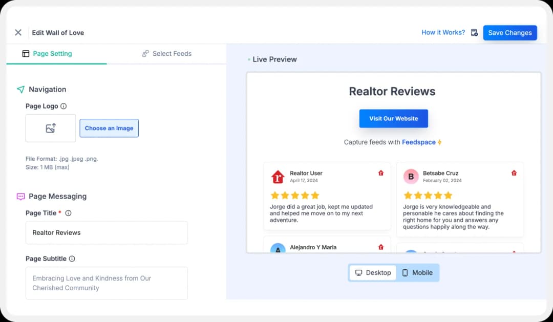 Settings to customize Wall of Love display appearance