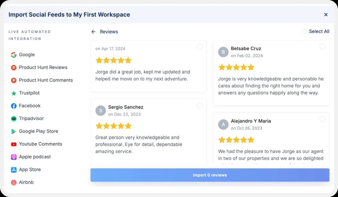 Importing Realtor.com attraction reviews to Feedspace