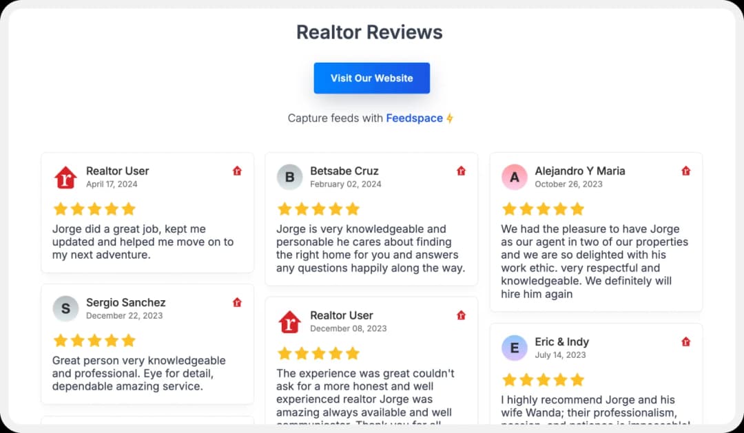 Creating a Wall of Love using Realtor.com reviews