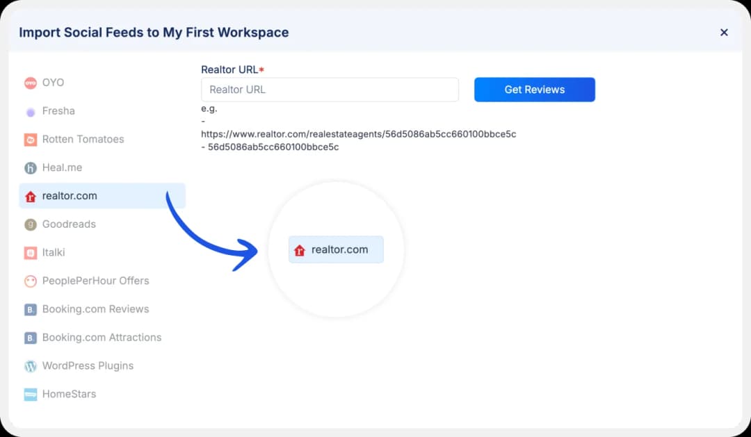 Interface showing options of platforms to import reviews