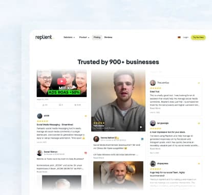 Replient.ai website using Feedspace widgets