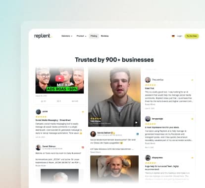 Replient.ai website using Feedspace widgets