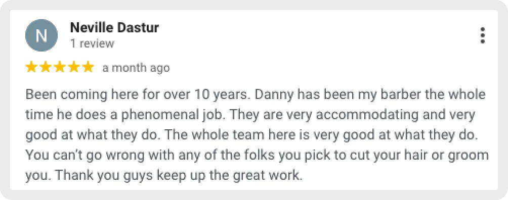 Neville Dastur's review on long-term satisfaction with barber services