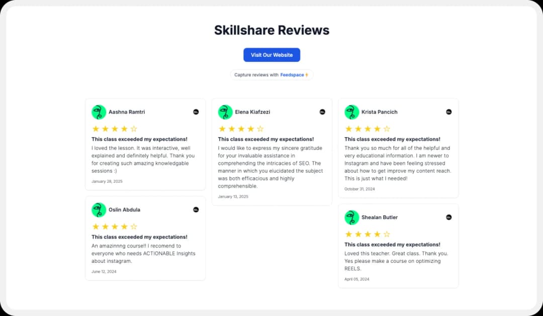 Creating Wall of Love to embed Skillshare reviews on your website